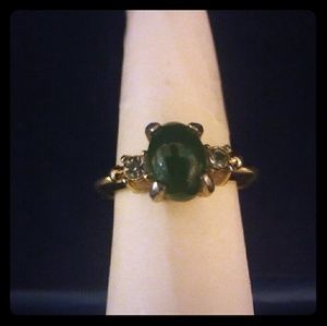 Vintage Avon faux Jade & Rhinestone Ring